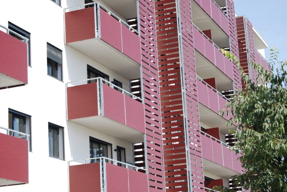 Balconies of a Residential Complex with Fundermax's Max Compact Exterior panels.