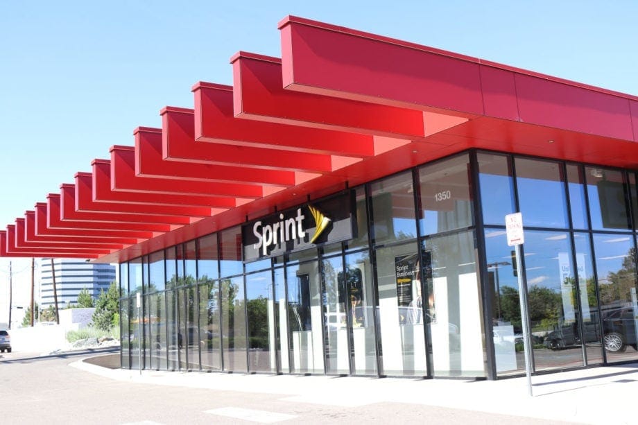 Sprint Store Owned by Century 21 in Denver, Colorado using Fundermax's Max Compact Exterior phenolic panels.