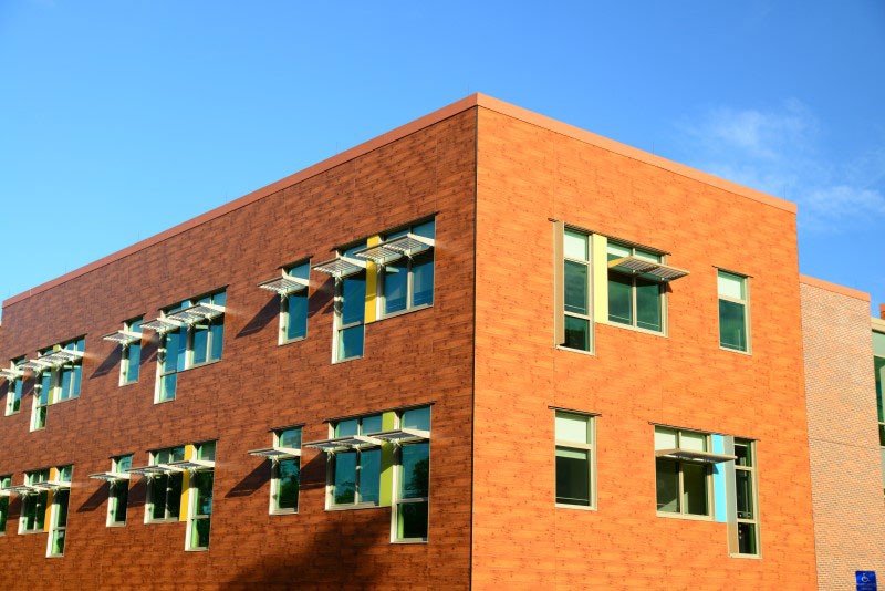 This elementary school in Massachusetts utilized Fundermax Max Compact Exterior phenolic panels