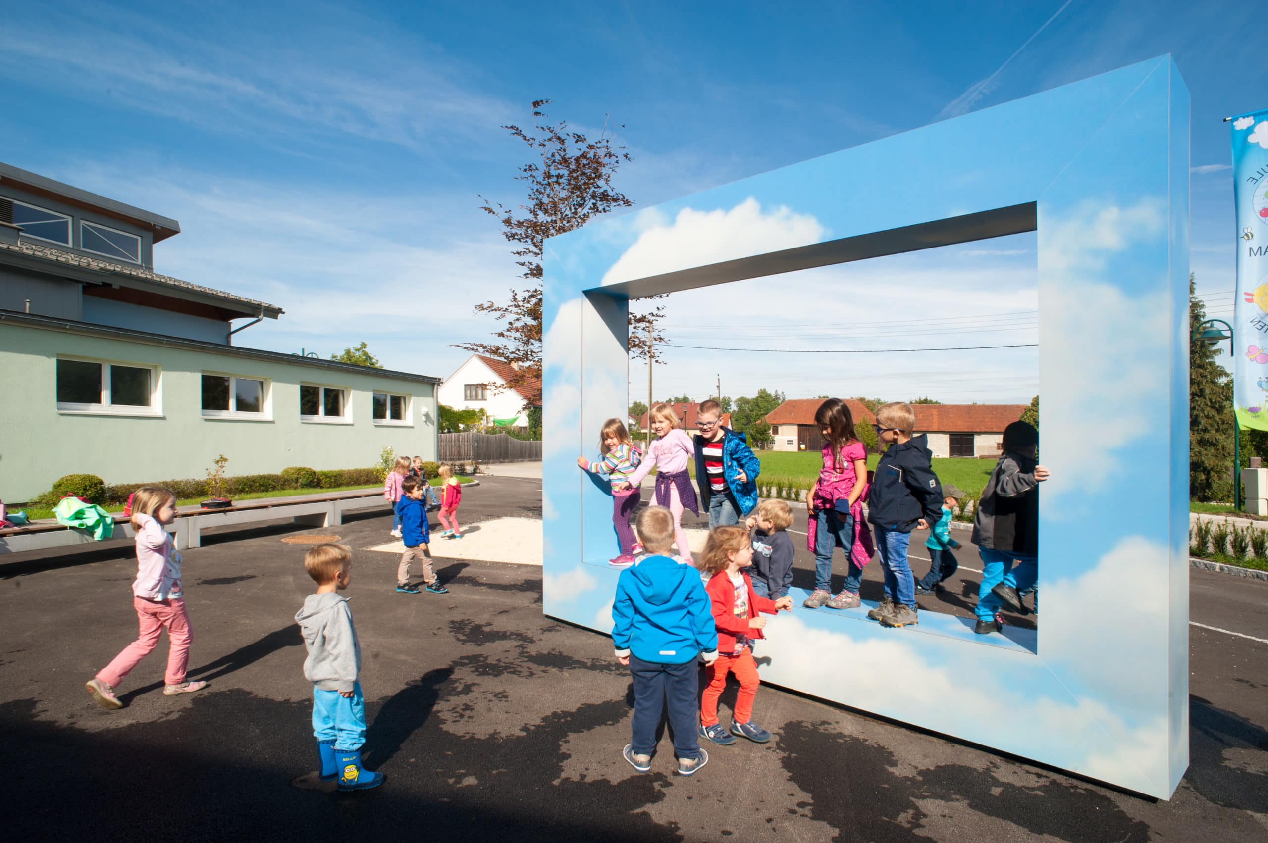 Sky Themed Picture Frame at School with Max Compact Exterior HPL panels